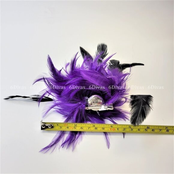 PURPLE Feathers Headpiece Fascinator - Picture 4 of 6